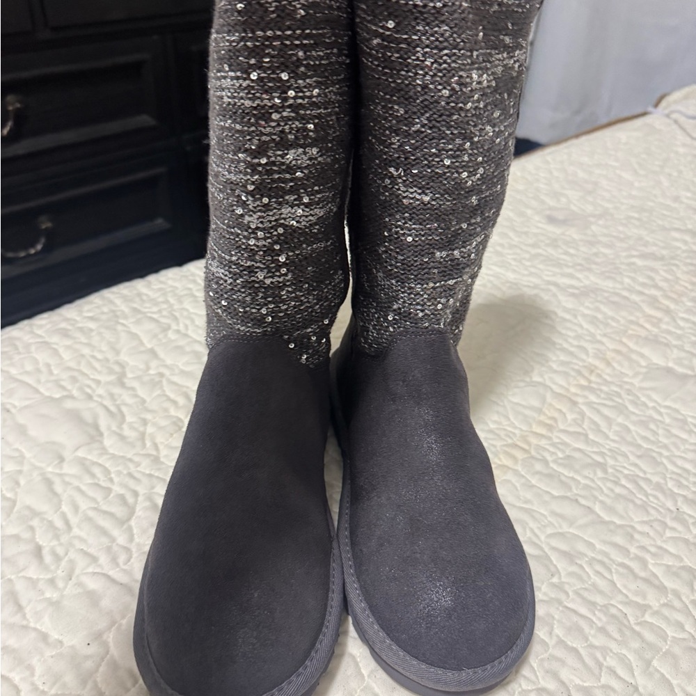 UGG Charcoal Sequin Knit Boots